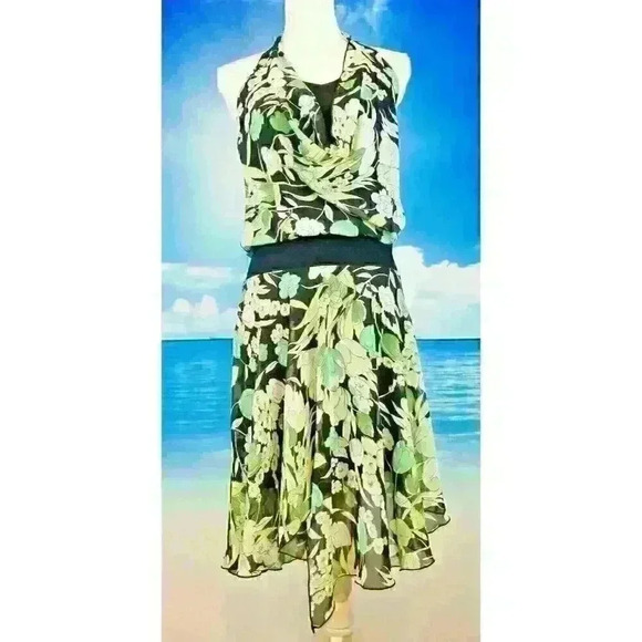 SPEECHLESS Womans GREEN HALTER Sun Dress Lightweight LINED Back Sash tie size 9 - Picture 3 of 7
